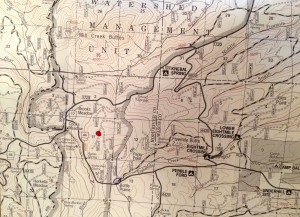 Red dot marks the location of 10-15 acre fire near popular 44 trails trailheads